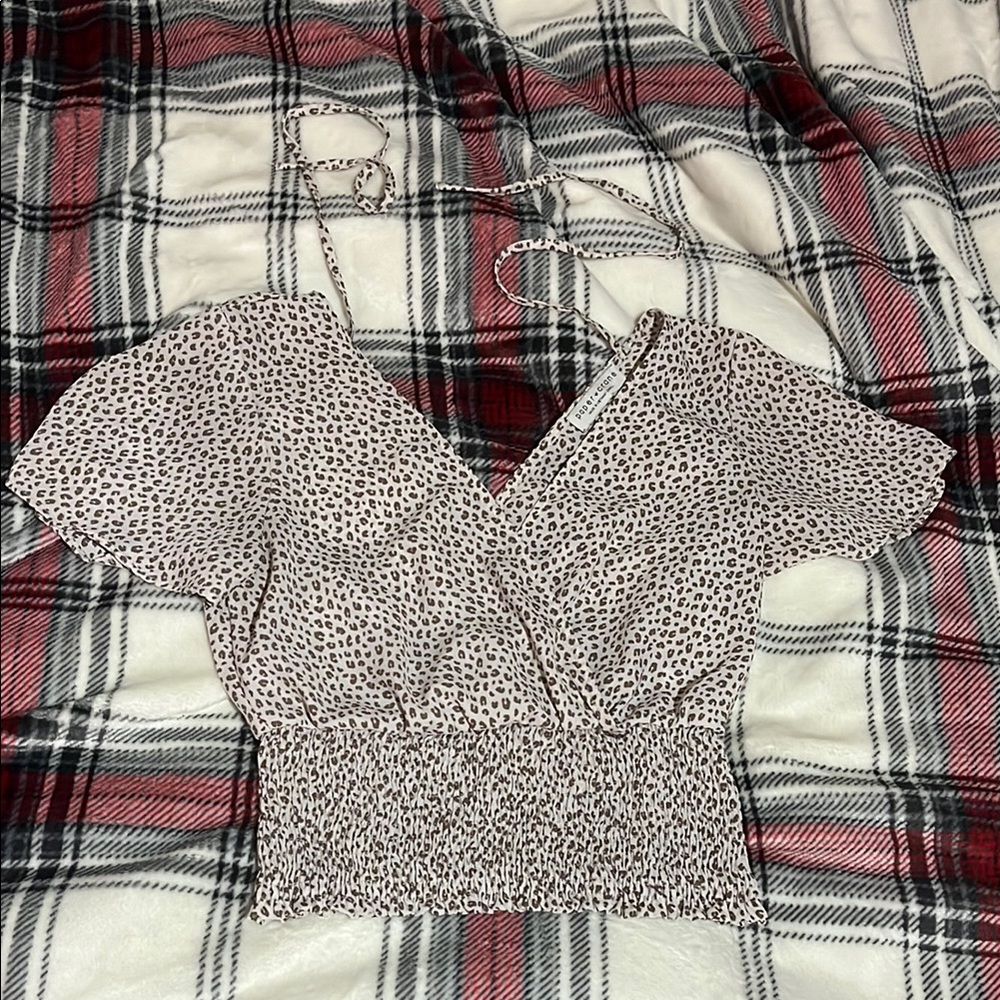 Paper Crane White Smocked Wrap Blouse